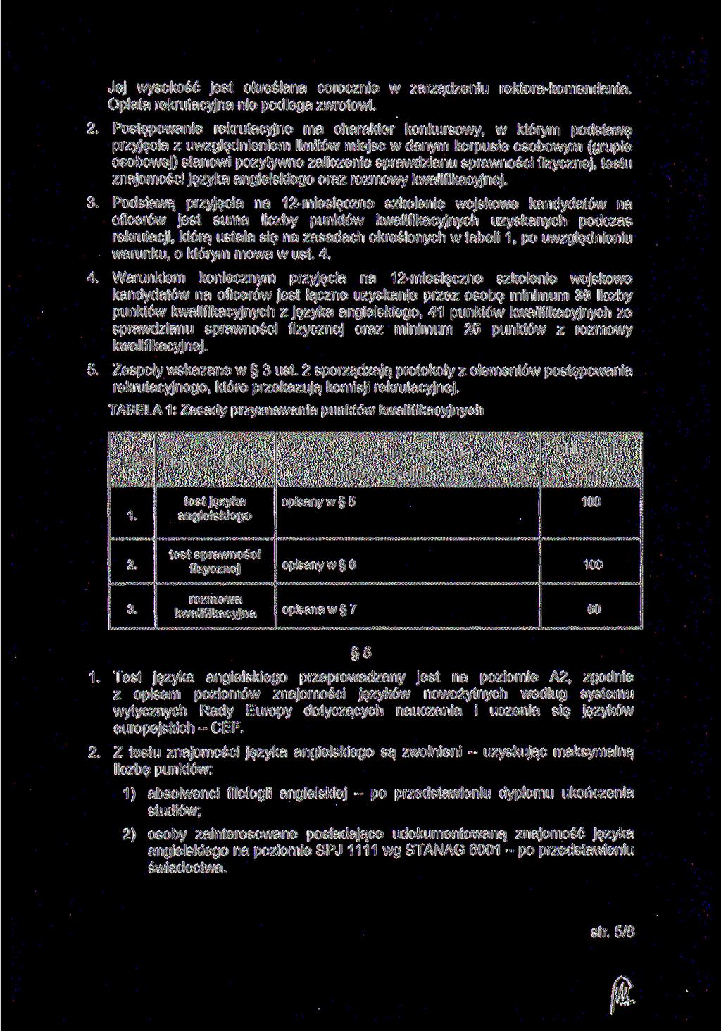 Jej wysokość jest określana corocznie w zarządzeniu rektora-komendanta. Opłata rekrutacyjna nie podlega zwrotowi. 2.