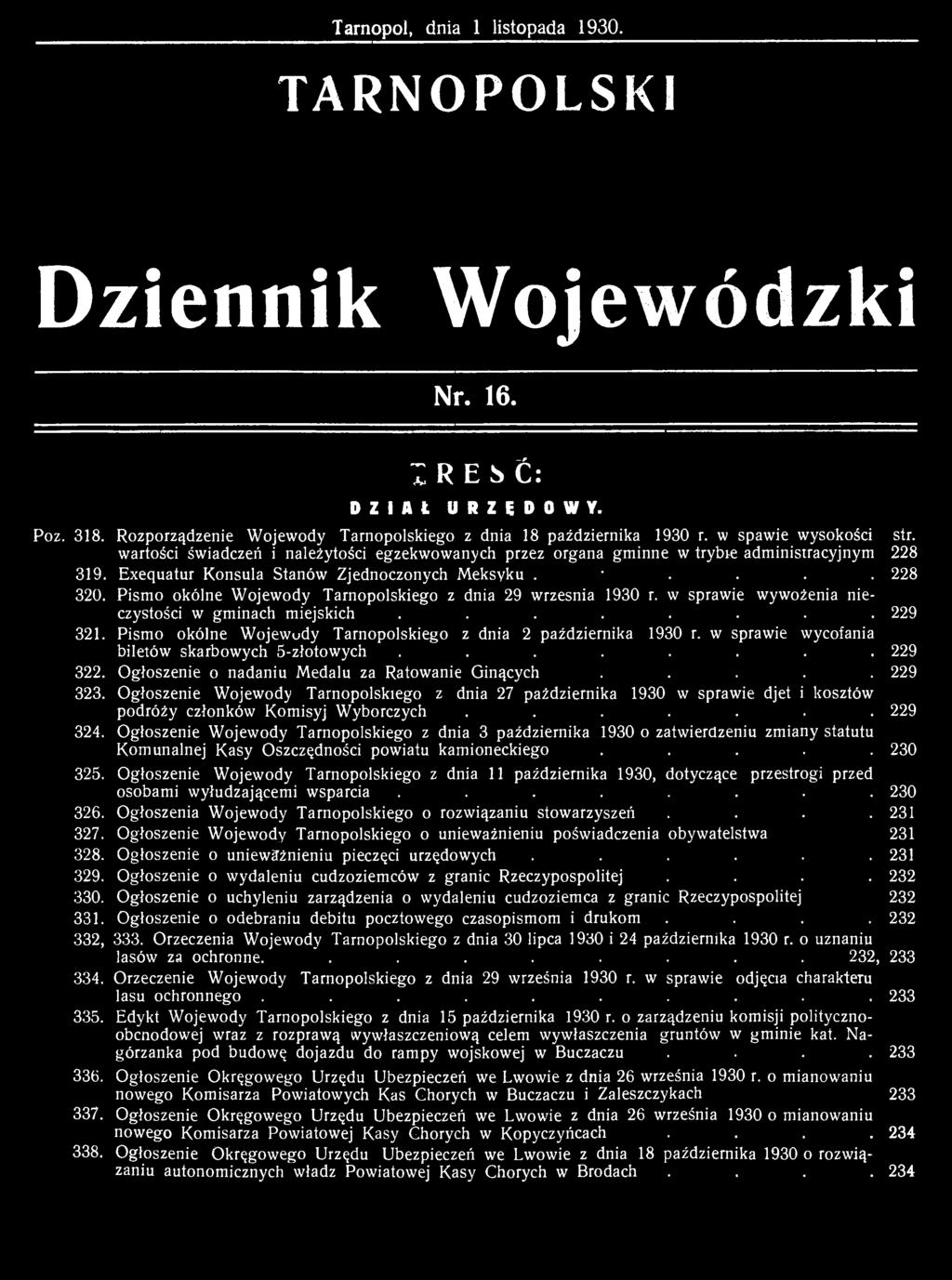w sprawie wycofania biletów skarbowych 5-złotowych........ o nadaniu Medalu za Ratowanie Ginących.