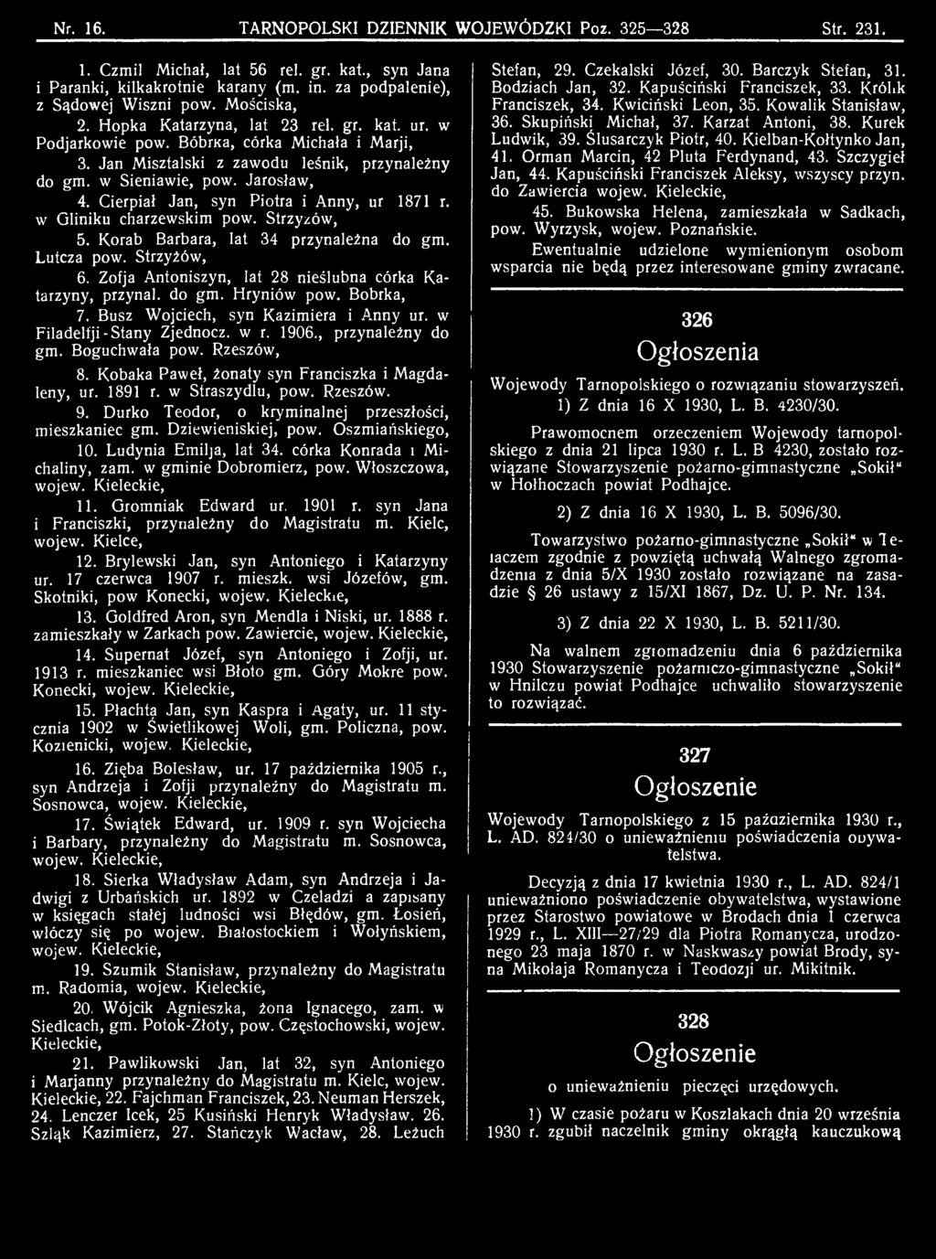 Boguchwała pow. Rzeszów, 8. Kobaka Paweł, żonaty syn Franciszka i Magdaleny, ur. 1891 r. w Straszydłu, pow. Rzeszów. 9. Durko Teodor, o kryminalnej przeszłości, mieszkaniec gm. Dziewieniskiej, pow.