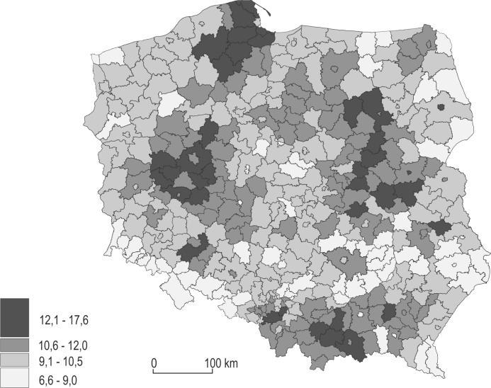 -2r/5- Zadanie 19 A. Na kartogramach przedstawiono zróżnicowanie czterech zjawisk w Polsce w 2016 r.