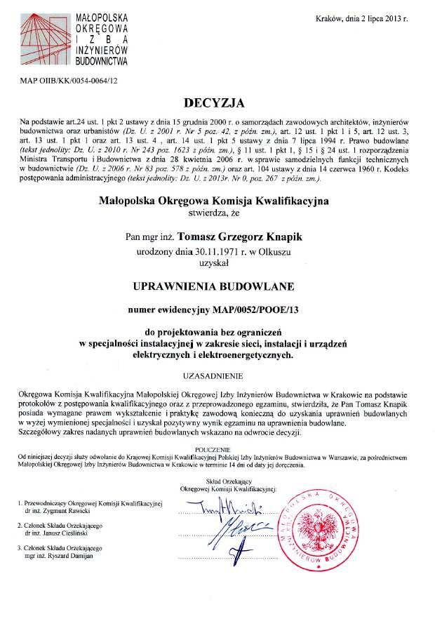 PROJEKT BUDOWLANO-WYKONAWCZY INSTALACJI ELEKTRYCZNYCH