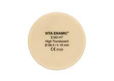 Oznaczenie bloczka / wielkość EMC-14 (12 x 14 x 18 mm) Stopień przezierności: High Translucent (HT) VITA ENAMIC DISC Wielkość Ø98,4/h 12 mm Ø98,4/h 18 mm Kolory Warianty