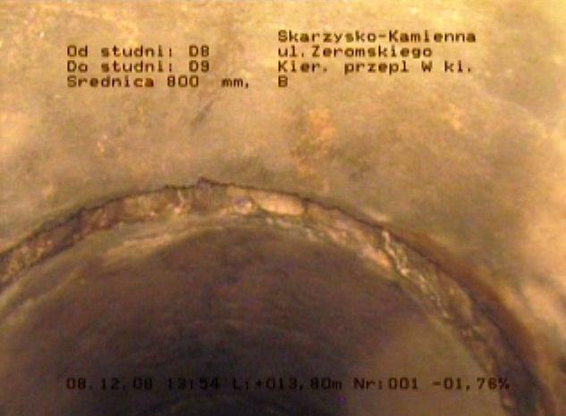 poinfiltracyjny na złączu rur Odcinek D9-D9x Na odcinku zaobserwowano takie
