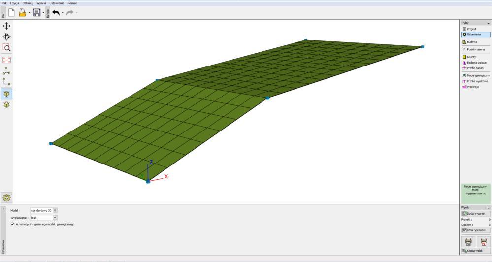Widok terenu brak wygładzania W ramce Ustawienia jako układ współrzędnych przyjęto Kartezjański.