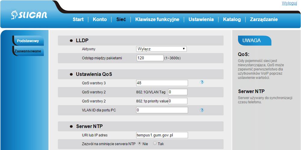 Wpisz adres IP serwera NTP (domyślnie: tempus1.gum.gov.