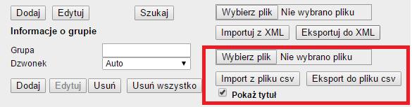 27 Wybierz: Kontakty Kontakty wskaż plik do zaimportowania a następnie wciśnij Importuj lub Eksportuj z CSV aby przesłać do telefonu listę kontaktów lub ją pobrać.