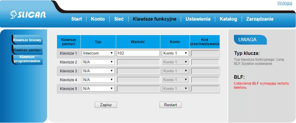43 7.2. Intercom Dzięki funkcji Intercomu, można szybko uzyskać połączenie do skonfigurowanego rozmówcy.