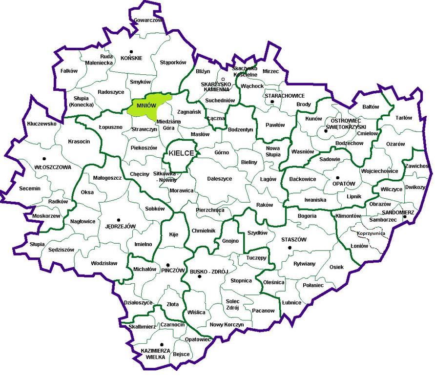 Mapa 1: Lokalizacja Gminy Mniów na tle