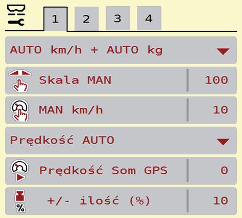 Podmenu Znaczenie Opis Tryb pracy Skala MAN MAN km/h Źródło prędkości/ sygnału Ustalanie trybu pracy automatycznej lub ręcznej. Ręczne ustawianie wartości wg skali.