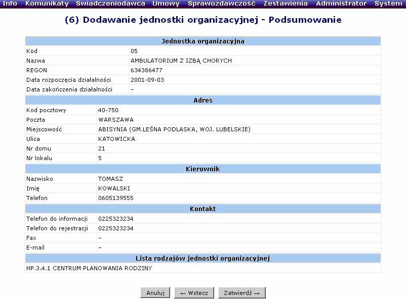 Opcja Anuluj spowoduje zamknięcie okna dodawania jednostki organizacyjnej bez zapisu wprowadzonych zmian.