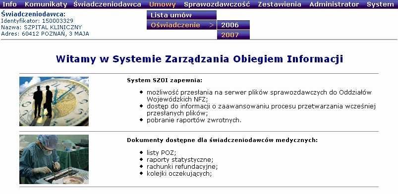 8.1 Oświadczenie o wzroście wynagrodzeń za rok 2007 W celu przejścia do oświadczenia o wzroście wynagrodzeń za rok 2007 naleŝy z głównego menu wybrać Umowy -> Oświadczenia -> 2007: W nowo otwartym