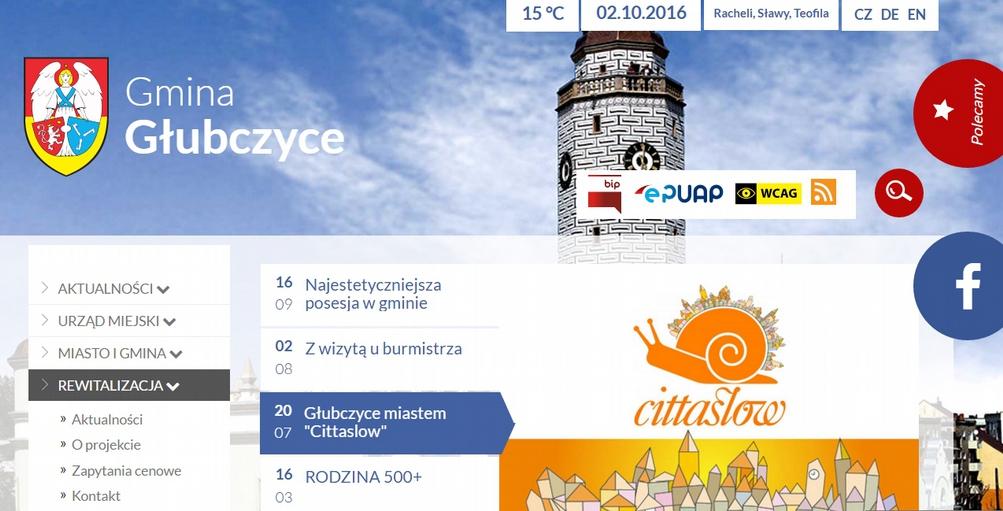 Rys. Oficjalna strona internetowa Głubczyc z zakładką REWITALIZACJA Na etapie identyfikacji potrzeb w zakresie rewitalizacji przedstawiciele społeczności lokalnej mogli się włączyć w proces