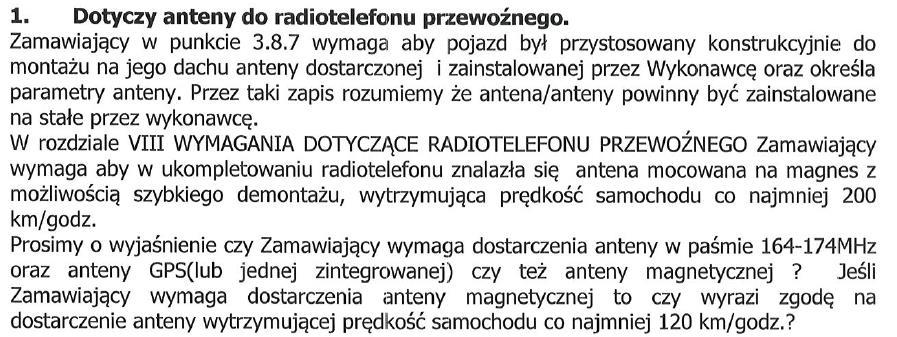 bazowego oraz akumulatorów zabudowy. Dot. Rozdz. V OPZ, pkt. 3.6.17. Pytanie 25. Dot. Pytanie 26.