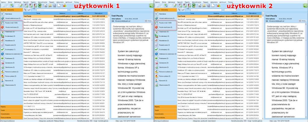 Opis Zmian Funkcjonalnych: 1. Maile Wspólny widok dla Skrzynek Poczta e-mail i Poczta niechciana.