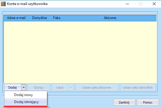 W tym miejscu dodajemy, edytujemy, usuwamy konta mailowa używane w systemie edok.