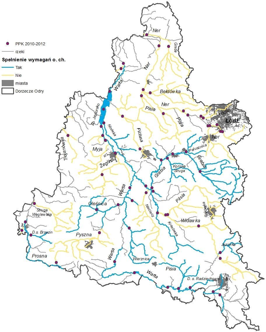 Mapa 7 Spełnienie wymagań obszarów chronionych przez jednolite części