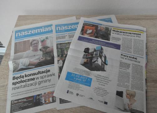 ogłoszenia i informacje o projekcie w lokalnych gazetach.