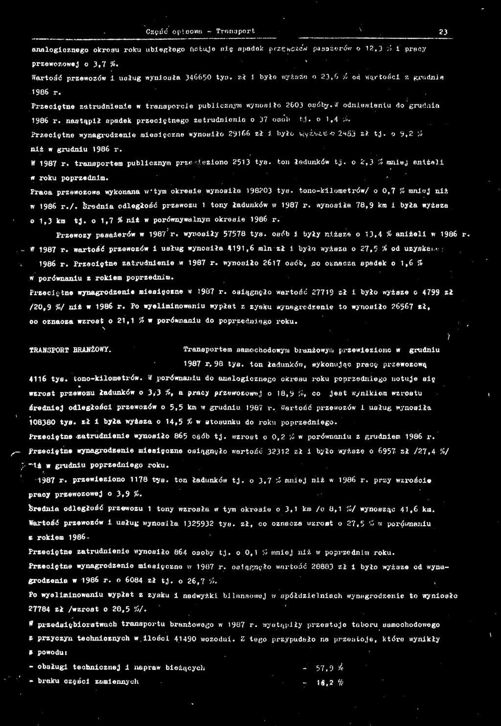 o,4 ',*> Przecęte wygrodzee mesęcze wyosło 2966 zł yło ęyłtzśs-o '2453 zł t j. o 9,2 ż w grd 96 r. W 97 r. trsportem plczym przewezoo 253 tys. to łdków tj. o 2,3 % mej żel w rok poprzedm.