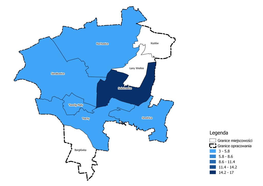 37 Mapa nr 14 Kumulacja przestrzenna zjawisk problemowych służących wyznaczeniu obszaru rewitalizacji Mając na uwadze założenie, iż zgodnie z przepisami prawa, rewitalizacją można objąć obszar co