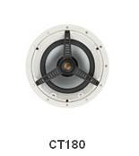 Seria CORE (CT - głośniki sufitowe) CT180 Pasmo przenoszenia 50Hz 25kHz, impedancja 6 Ohm, czułość 90 db maksymalne SPL 111,6 dba, Moc 120 Wat, Przetworniki: 8 MMP basowy 1 tweeter C-CAM.