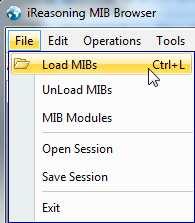 Następnie należy użyć odpowiedniego programu np. MIB Browser (http://ireasoning.com/download.shtml). Po uruchomieniu programu trzeba załadować pobrany plik MIB.