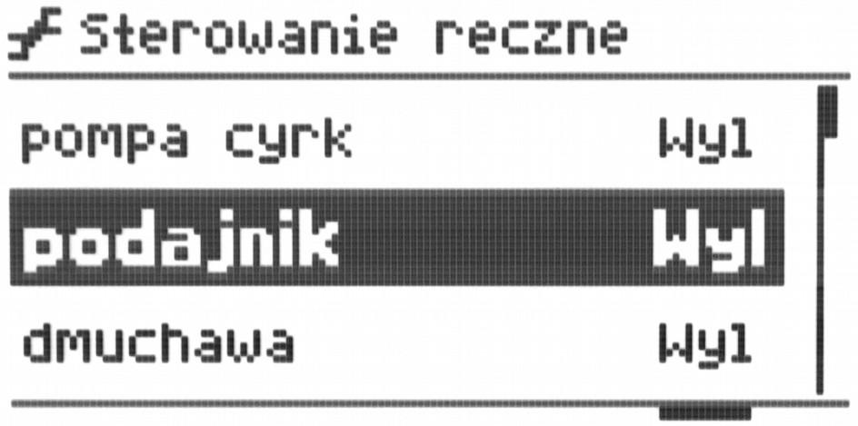3.2.8 Ekran sterowania ręcznego Ilustracja 14: Ekran sterowania ręcznego poruszanie się po ekranach informacyjnych wybór urządzenia załączenie / wyłączenie urządzenia ustawienie się na pozycję