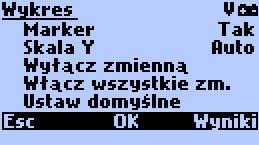 9. Przebieg wartości z ostatnich 190s dla wybranej zmiennej. 10. Marker pozwala zmienić moment czasowy dla którego wskazywana jest aktualna wartość. 3.4.5.1. Opcje wykresu Rysunek 14.