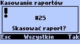 Rysunek 20. Ekran potwierdzenia wydruku pojedynczego raportu. Wybranie Esc lub Nie spowoduje powrót do poprzedniego okna; wybranie Tak rozpocznie drukowanie.
