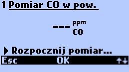 4.2. Pomiar CO w otoczeniu Pomiar CO w otoczeniu uruchamiany jest z poziomu ekranu Akcja i polega na zmierzeniu stężenia CO w czasie 60 sekund i zapamiętaniu wartości średniej z tego pomiaru.