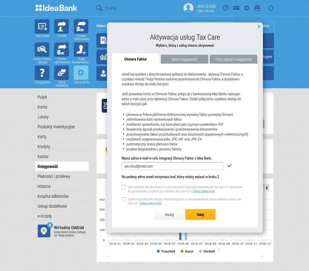Spis treści Chmura Faktur Fakturowanie Jeżeli korzystałeś z dotychczasowej aplikacji do fakturowania w Idea Cloud (zakładka Księgowość), teraz aktywuj Chmurę Faktur.