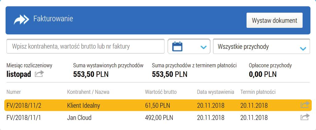 i będą widoczne w zakładce Dokumenty wystawione.
