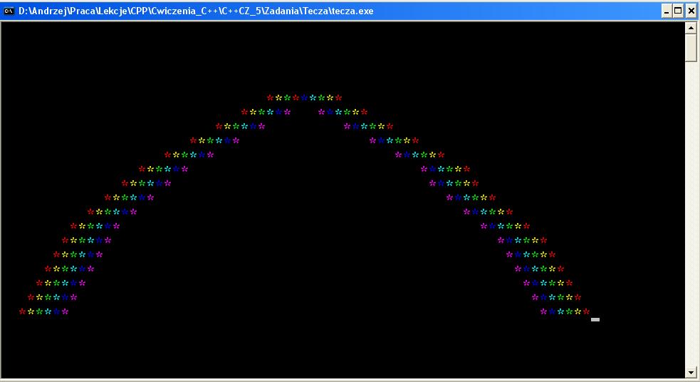 26 ZADANIE 55 Napisz program który z użyciem tablic narysuje na ekranie tęczę: podczas rysowania będą generowane sygnały dźwiękowe, tęcza będzie powstawała w umiarkowanym
