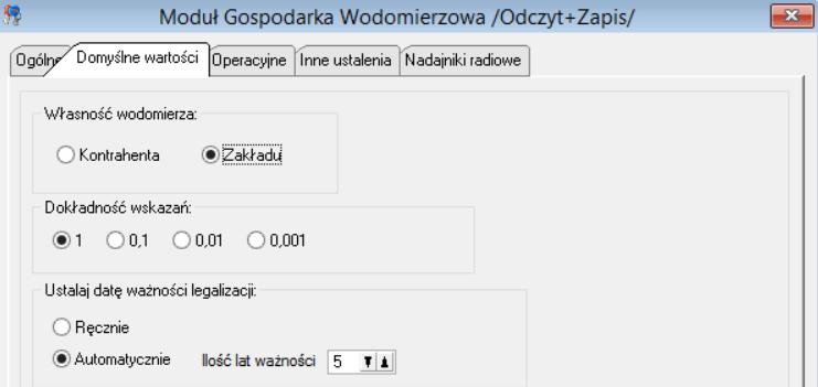 Moduł Gospodarka Wodomierzowa (101) W zakresie modułu Gospodarki Wodomierzowej możliwe jest określenie domyślnych wartości