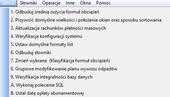 zaznaczeniu tej opcji możliwe jest w module naliczanie odsetek (jeżeli wprowadzono stopy procentowe odsetek w module Słowniki Odsetki ) SERWIS W tej sekcji umieszczono operacje określone