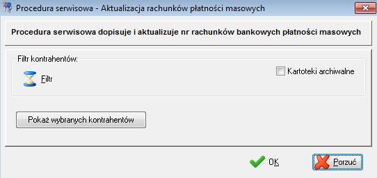 aktualizuje) rachunki płatności masowych zapisywane na kartotece