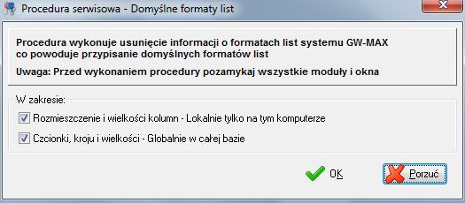 Ustaw domyślne formaty list procedura pole na zresetowaniu wszystkich