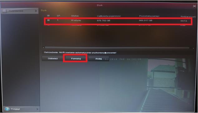 DYSK Jeśli dysk został zamontowany, w zakładce [DYSK] powinien pokazać się dysk oraz jego pojemność.