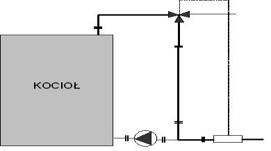 Takie podłączenie powoduje utratę gwarancji UWAGA: W celu zabezpieczenia kotła przed powrotem do wymiennika z instalacji wody o temperaturze poniżej 60 0 C zaleca się stosowanie układu grzewczego z