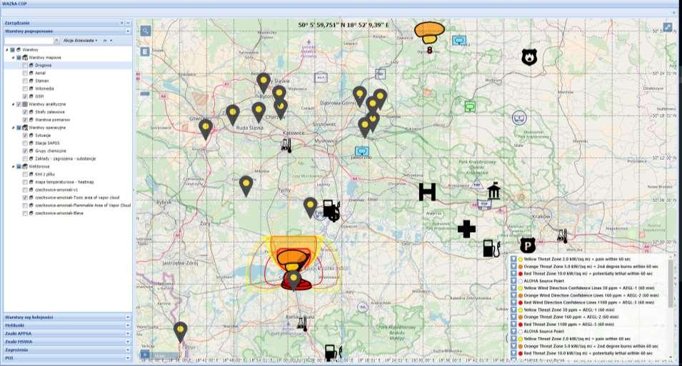 Dane sytuacji kryzysowej (interaktywne) warstwy znaków i obszarów (analityczne) Dane sytuacji kryzysowej meldunki Adat-P3, wyników symulacji warstwy KML, danych sytuacji operacyjnotaktycznej APP-6A,