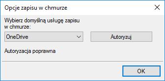 Rys. 7 Okno Opcje zapisu w chmurze Powyższe okno zostanie wyświetlone po kliknięciu na przycisk Opcja zapisu w chmurze z okna Opcje.