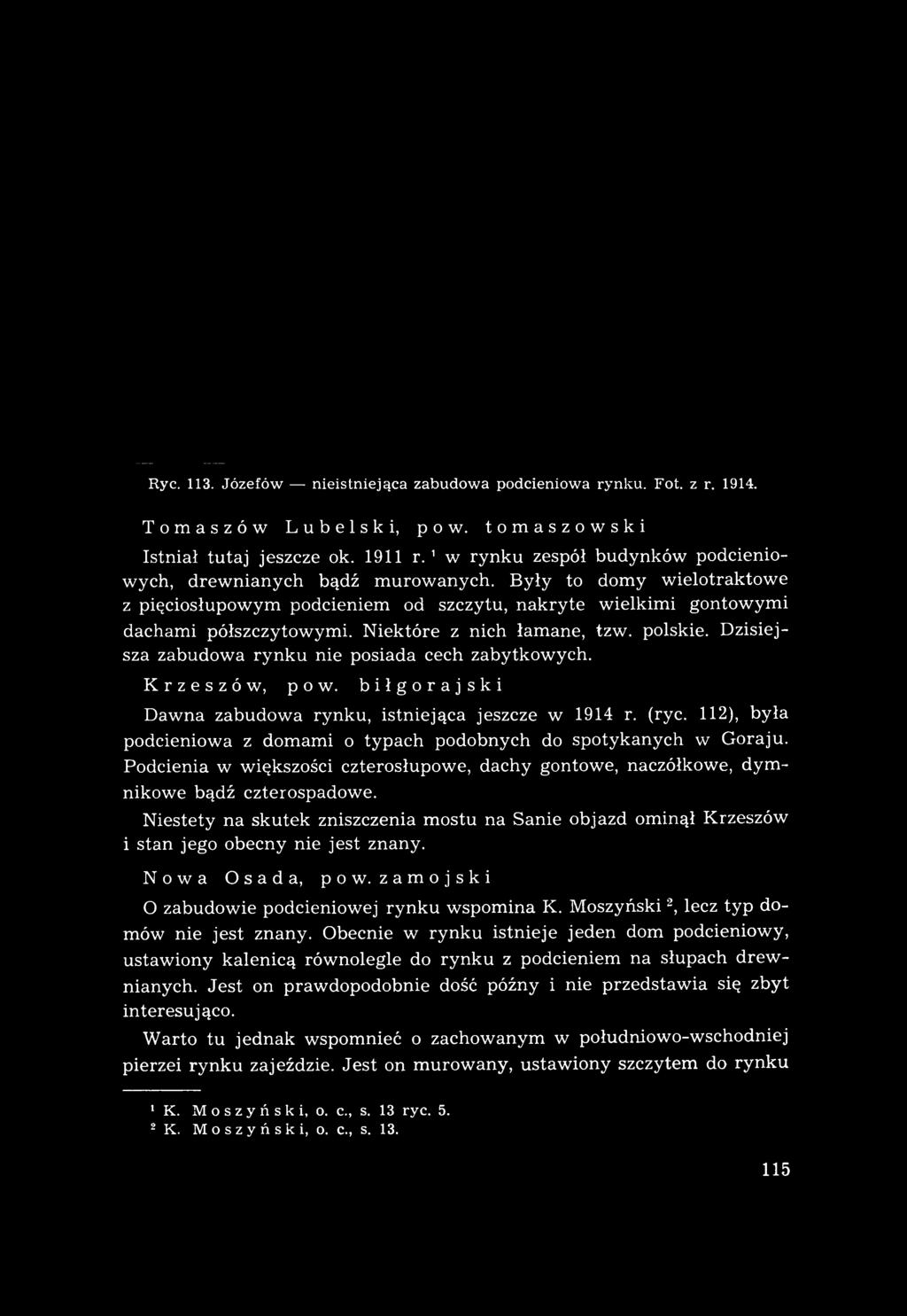 N iektóre z nich łam ane, tzw. polskie. D zisiejsza zabudow a ry n k u nie posiada cech zabytkow ych. Krzeszów, po w. biłgorajski Dawna zabudowa rynku, istniejąca jeszcze w 1914 r. (ryc.