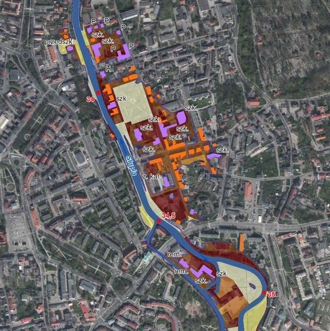 Fragment mapy ryzyka powodziowego - negatywne konsekwencje