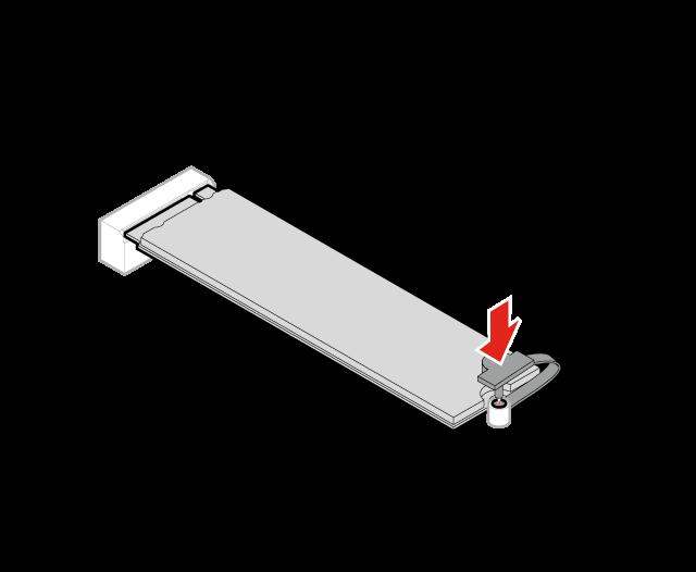 Rysunek 47. Instalowanie dysku M.2 d. Zablokuj zatrzask dysku M.2. Rysunek 48. Blokowanie zatrzasku dysku M.2 6. Załóż pokrywę komputera i podłącz kable.