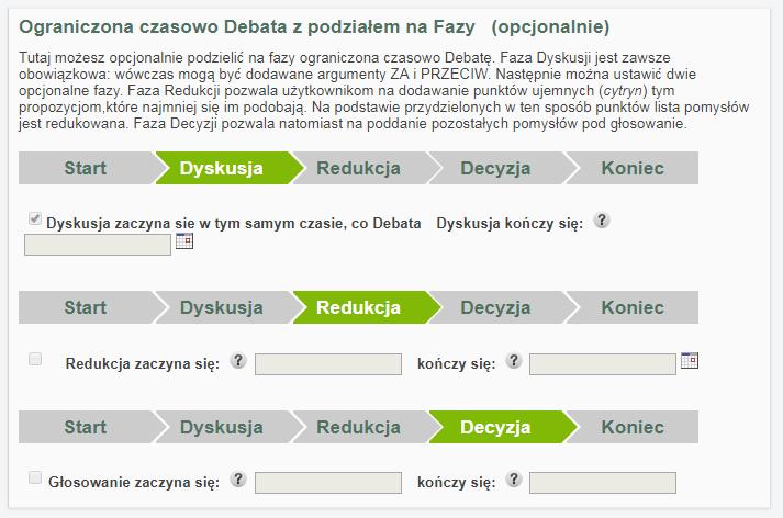 Druga możliwość, czyli debata ograniczona czasowo, a więc taka, której efekty muszą zostać osiągnięte w zaplanowanym czasie, daje nam szersze możliwości zarządzania trybem dyskusji.