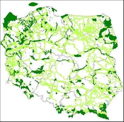 Istniejące Specjalne Obszary Ochrony Siedlisk Natura 2000 oraz sieć korytarzy