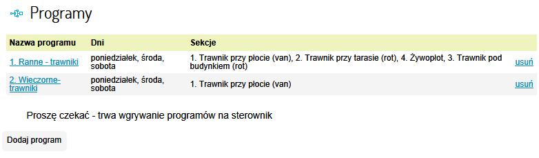 Klikam przycisk: Wgrywanie programów trwa zazwyczaj 2-4