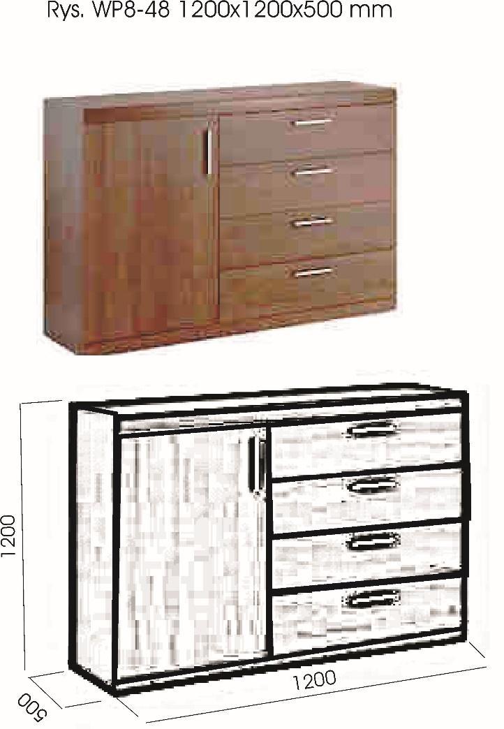 B.2.37. Komoda gabinetowa WP8 48 - szt. 3 - komoda ma być zbliżona w wyglądzie do rysunku WP8-48 1600x1200x500 mm; - górny wieniec komody ma być wykonany z płyty meblowej laminowanej o grubości 3.