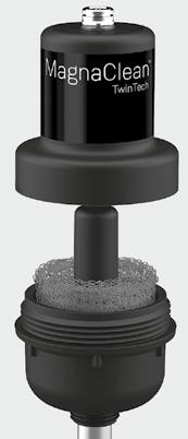 MAGNACLEAN TWINTECH MAGNACLEAN TWINTECH MAGNACLEAN TWINTECH to bardzo wydajny dwufunkcyjny filtr przechwytujący magnetyczne i niemagnetyczne osady, pozostałości, a także zanieczyszczenia biologiczne.