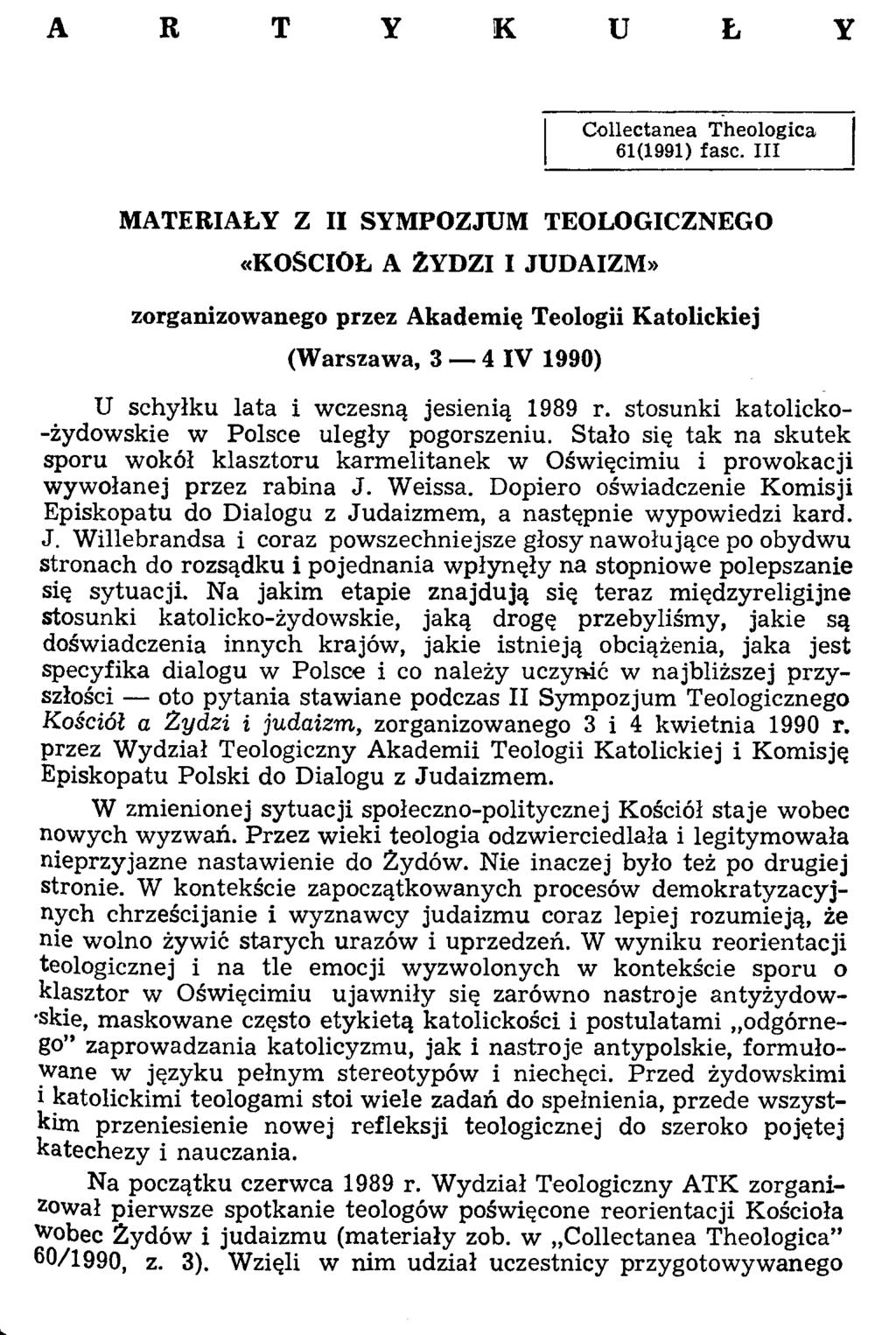 A R T Y K U Ł Y Collectanea Theologica 61(1991) fasc.