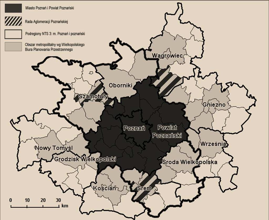 Miejski Obszar Funkcjonalny (Metropolitalny) - złożoność 1. Osadnicza 2. Demograficzna 3. Funkcjonalna 4. Przestrzenna 5. Administracyjna 6.